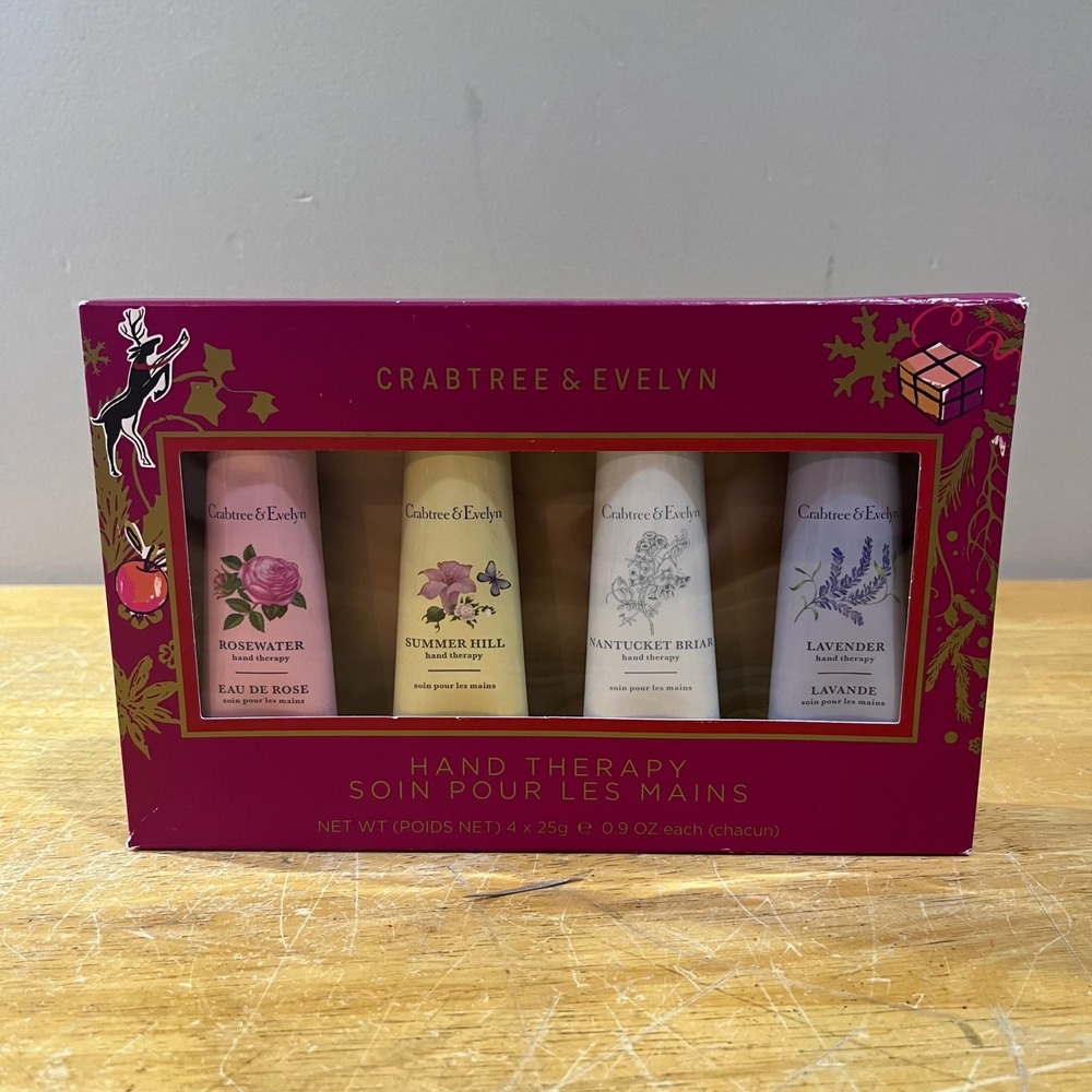 Crabtree & Evelyn Hand Therapy Gift Set 4pk Rosewater Lavender Summer Hill 0.9oz